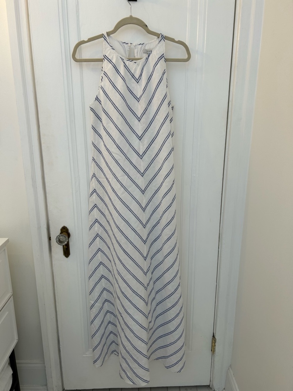 J. Crew White Maxi Dress with Blue Chevron Stripes